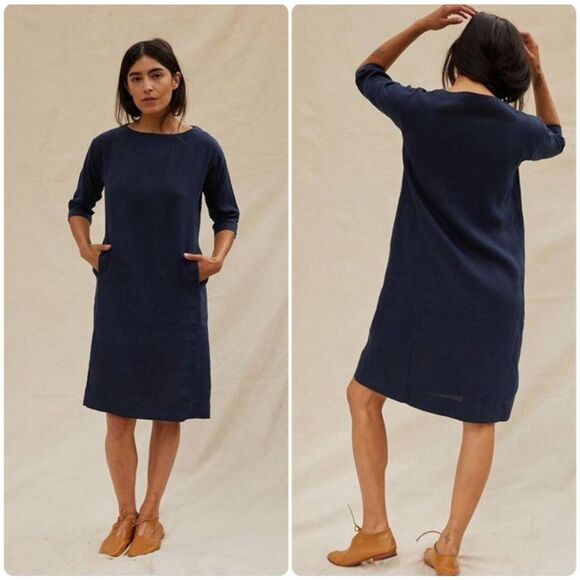 Sugar Candy Mountain Linen Nico Dress Sz M Black Minimalist Neutral Natural USA - Picture 2 of 10